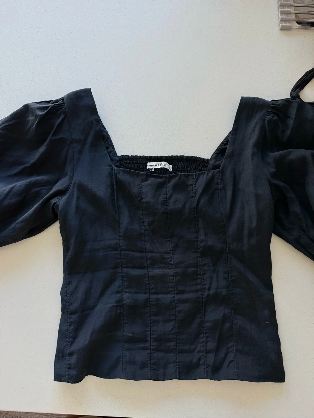 Abercrombie & Fitch Black Square-Neck Puff Sleeve Blouse